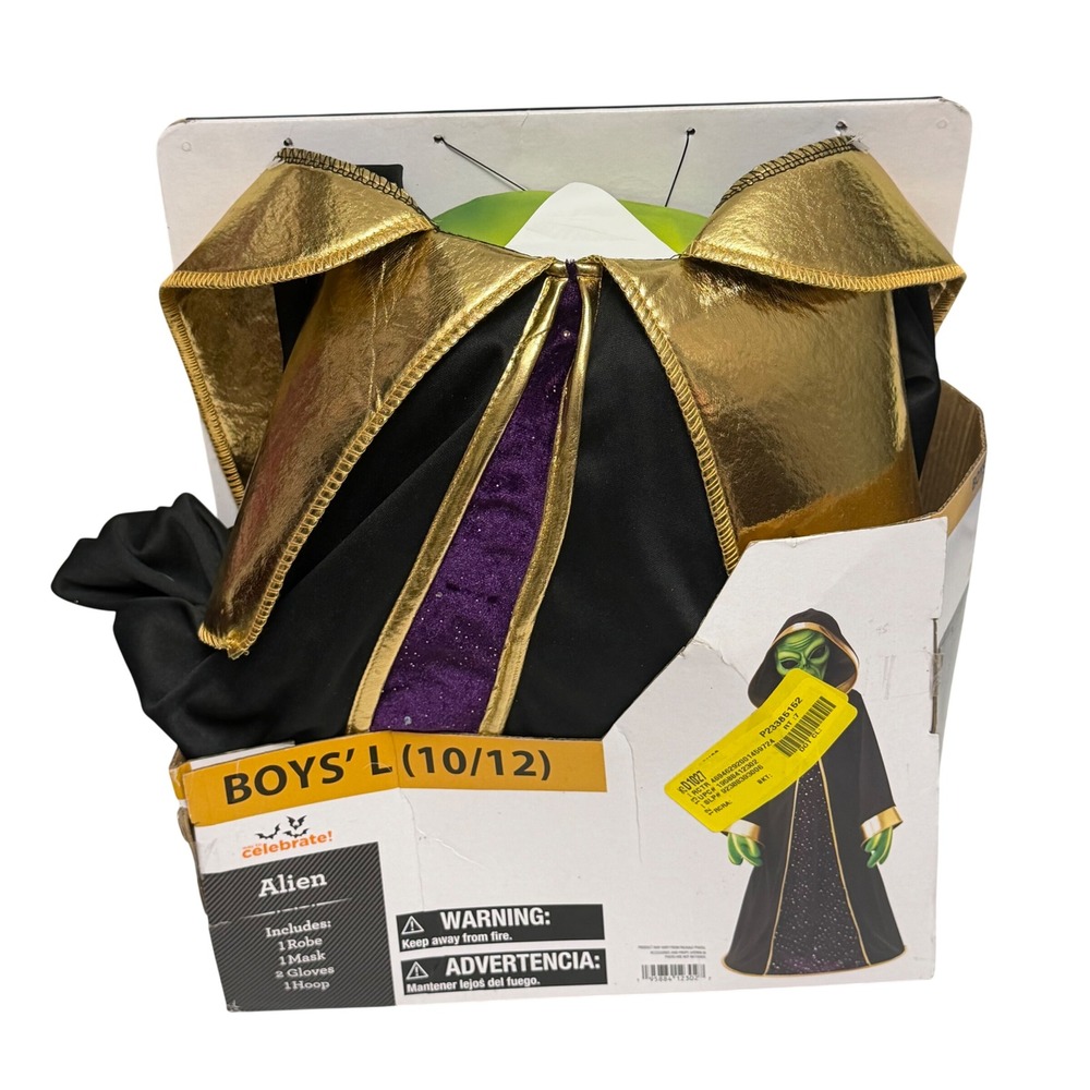 Way to Celebrate Boys Alien Halloween Costume Size L 10/12 Robe Mask Gloves Hoop